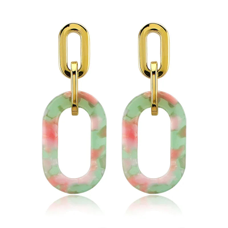 New Fashion  Stainless Steel  Plated Gold  Earring  Jewelry  Wear for Women Cool Gifts  Metal  Oval Acrylic Chain Stud Earrings