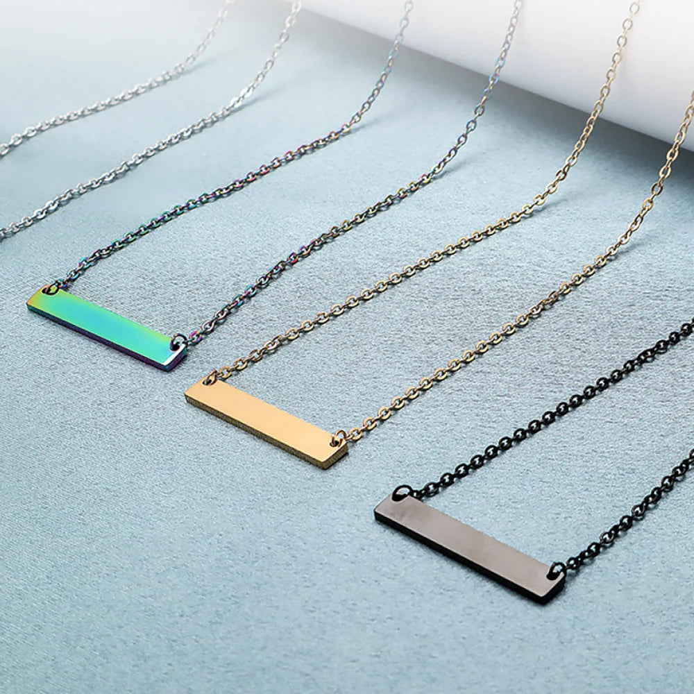 Valentines Day Personalised Custom Jewelry Blank Engraved Name Pendant Gold Plated Bar Necklace