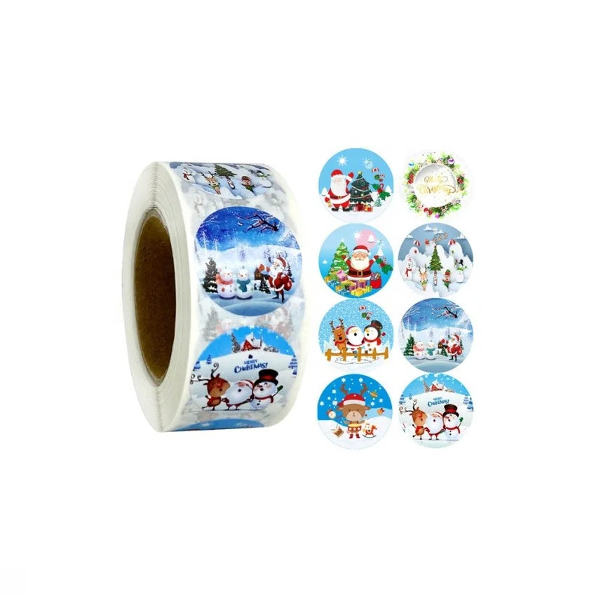 KY-082210 Custom Printed Merry Christmas Adhesive Stickers Sheet PET Material for Gift Candle Craft Photo Frame MOQ 500pcs