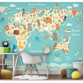 Customized large-scale world map wallpaper for children's room murals