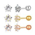 Statement Inner Teeth Threaded Ball Ear Bone Studs Stainless Steel Earrings Flashing Star-set Zirconia Earrings Gifts for Women