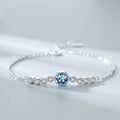 Solid 925 Sterling Silver Dainty Bracelet Princess Cut Crystal Pendant Heart Ocean Theme Forever Lover Gift for Women Weddings