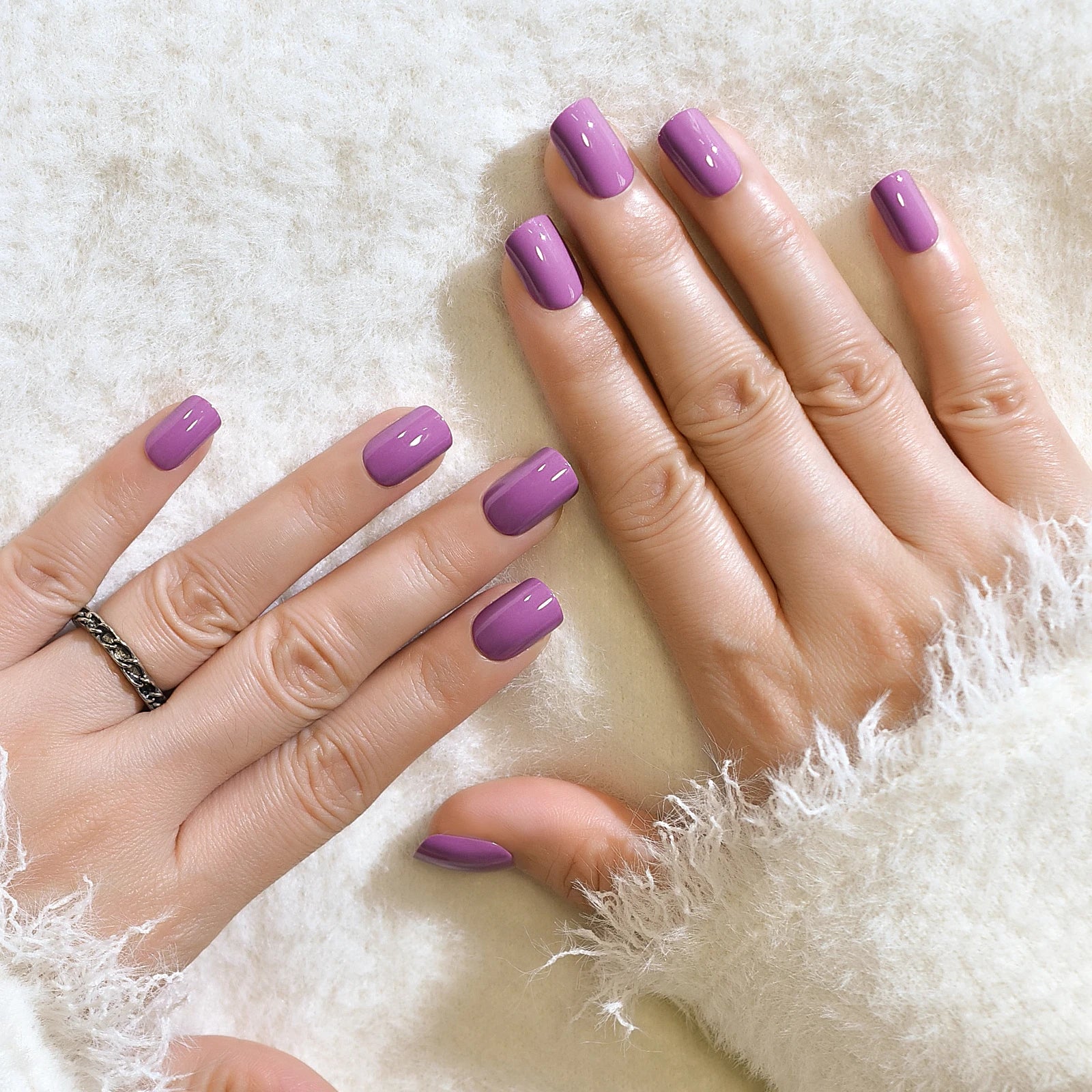 Acrylic Fingernails Squoval Glossy Violet Purple Beauty Products Press on Nails Wholesale