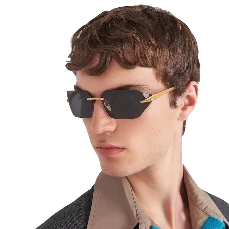 STORY STY9668 Unisex Designer Fashion Metal Brown Sun Glasses Frameless Tea Lens Luxury Eyewear Square Rimless Sunglasses