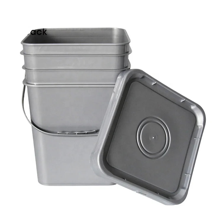 Grey 5 Gallon Plastic square Bucket With Lid