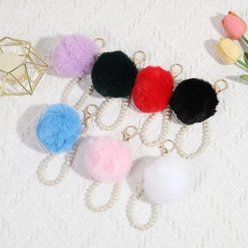 Fashion Colored Pompom Keychain Pearl Rope Keychain Wrist Strap Pearl Key Chains Bag Charm Pendants Car Keyring Pom Pom Keychain