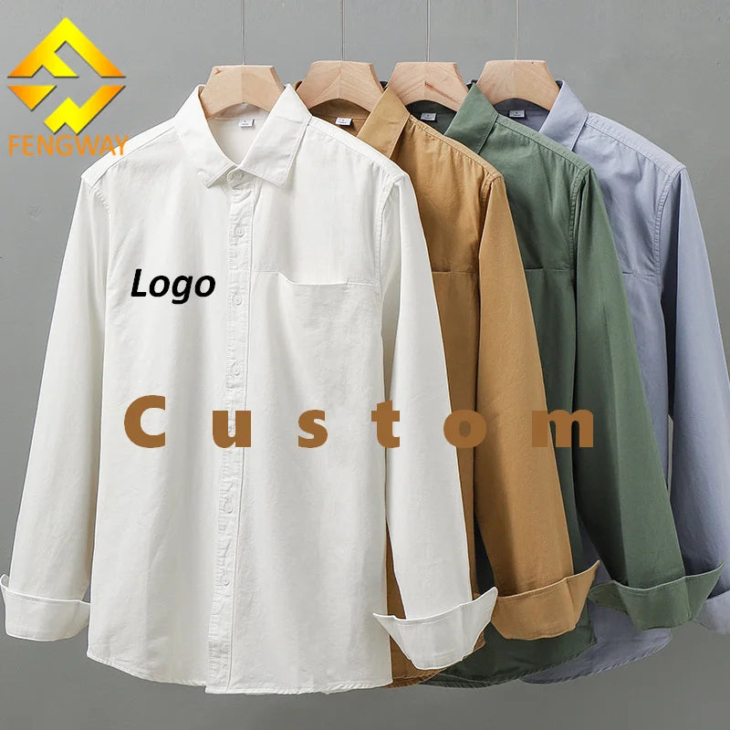 Fengway Custom Heavyweight Cotton Men's Solid Lapel Loose Casual Long Sleeve Button Shirt Pocket Spring Eco-Friendly Breathable