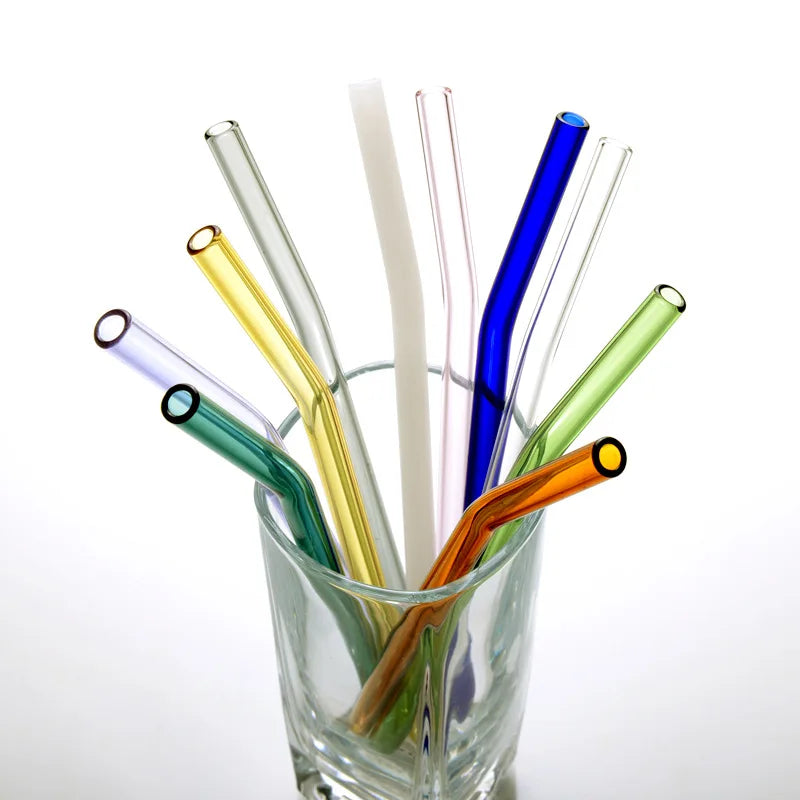 25cm Long Reusable Eco Borosilicate Glass Drinking Straws Clear Colored Cocktail Glass Straws