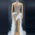 Cosplay Party White Feather Snake Diamond Club Dresses Sexy Women Clothing Sleeveless Elegant Party Women Evening Dresses