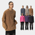 Wholesale Custom 100% Cotton 270Gsm Acid Washed Long Sleeve Streetwear for Couples Solid Color Knitted T-Shirt