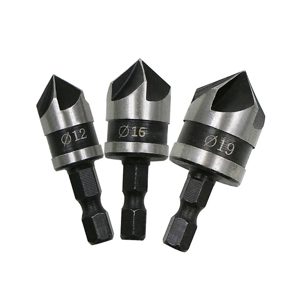 Cross Border Carbon Steel 90 Degree Hexagonal Handle Five Edge Chamferer Three Piece 12mm19 Black Spot Facer Woodworking Hole Op
