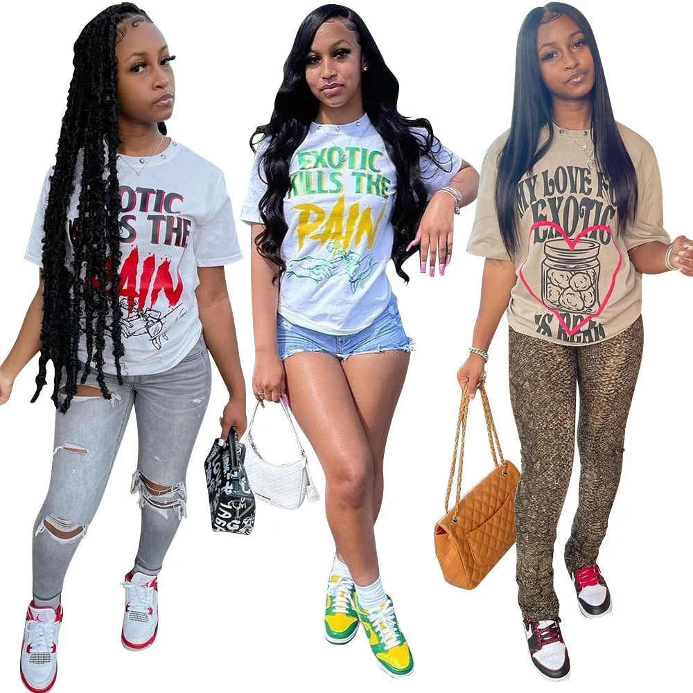 2022 Short Sleeved Casual Positioning Print Letter Contrast Color Lady T-shirt Summer Top