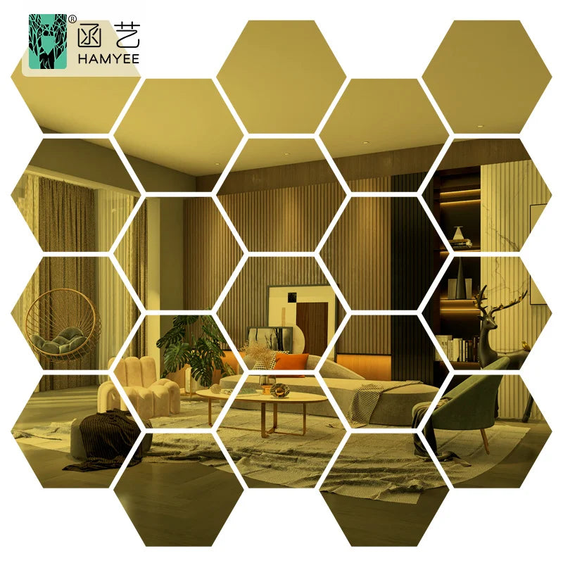 Hot Selling Home Decor Colorful Hexagon Design Acrylic Waterproof Wall Stickers 3d Home Decoration Mirror Sticker