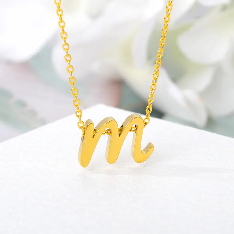 Creative Lowercase Letters Pendant Necklace Gold Plated Stainless Steel Hollow Alphabet Necklace