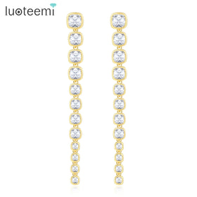 LUOTEEMI Bridal Fashion Large Jewelry Wedding Earing Bohemian Dangling Zircon Statement Long Earring Woman
