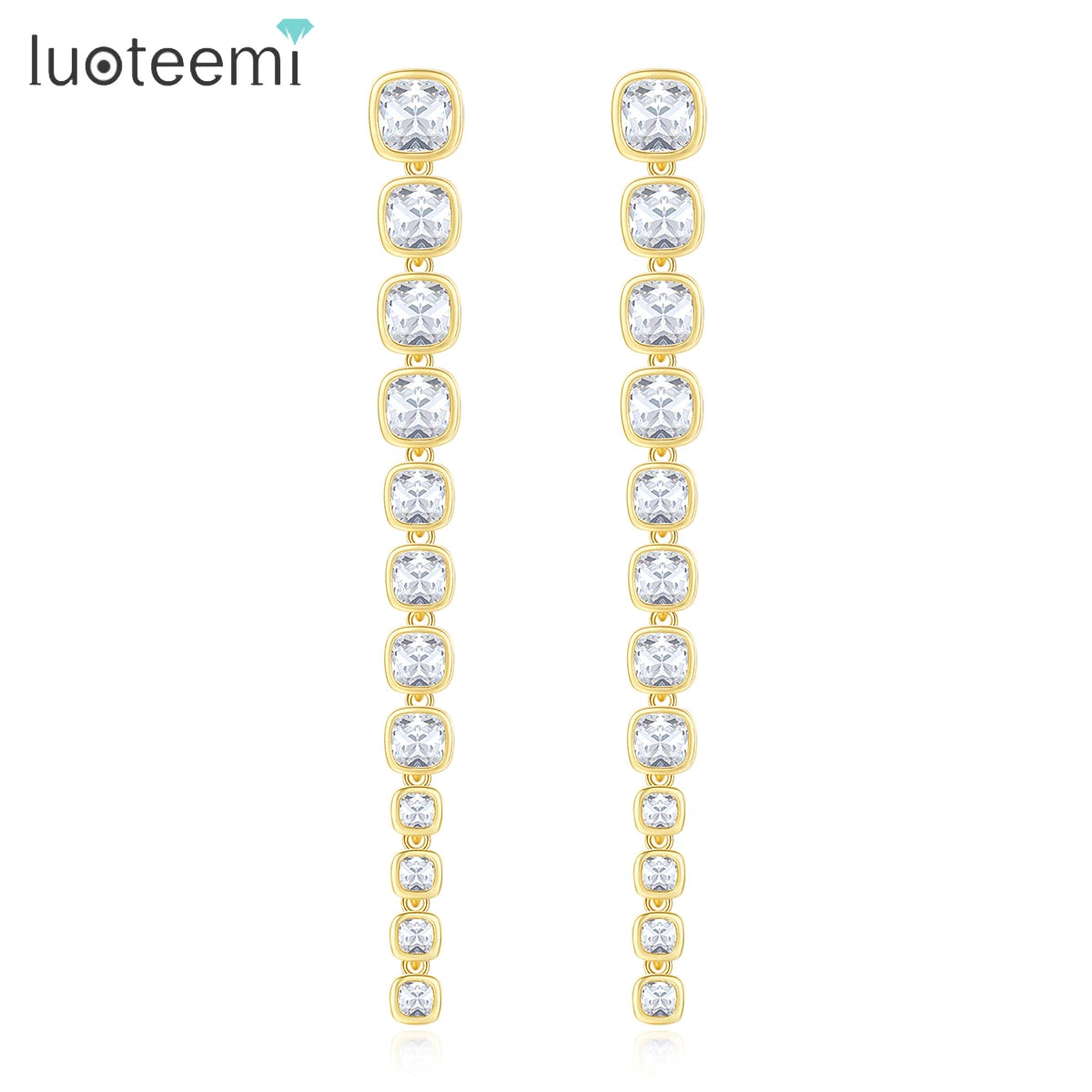 LUOTEEMI Bridal Fashion Large Jewelry Wedding Earing Bohemian Dangling Zircon Statement Long Earring Woman