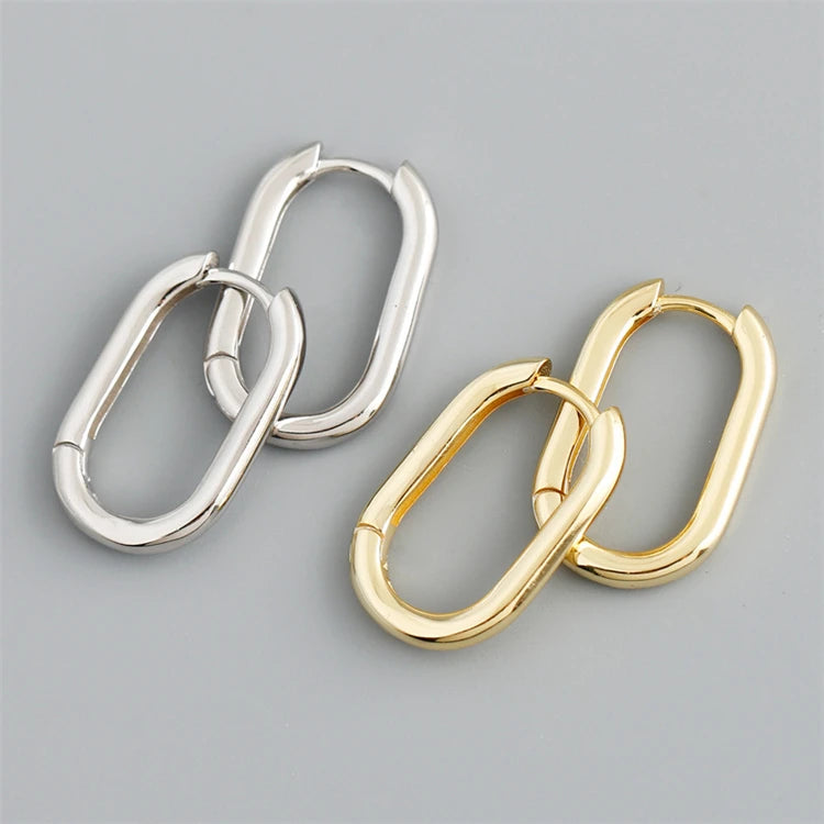 Personality 925 Sterling Silver Fashion Simple U Shape Glossy Hoop Earring Women Fine Jewelry