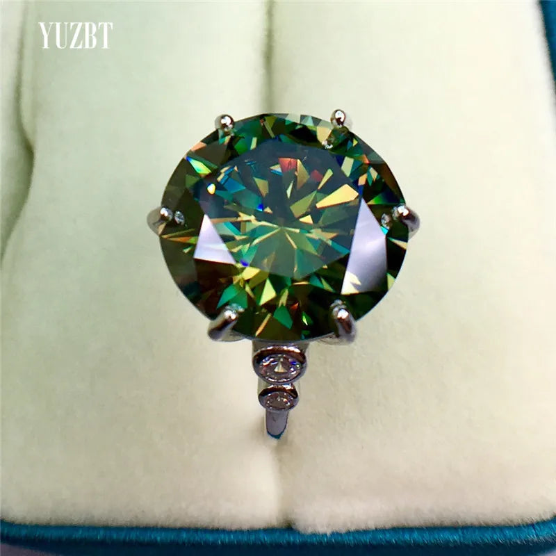 Silver 925 Original 10 Carat Brilliant Cut Diamond Test Past Green Moissanite Honeycomb Ring for Women Wedding Fine Jewelry