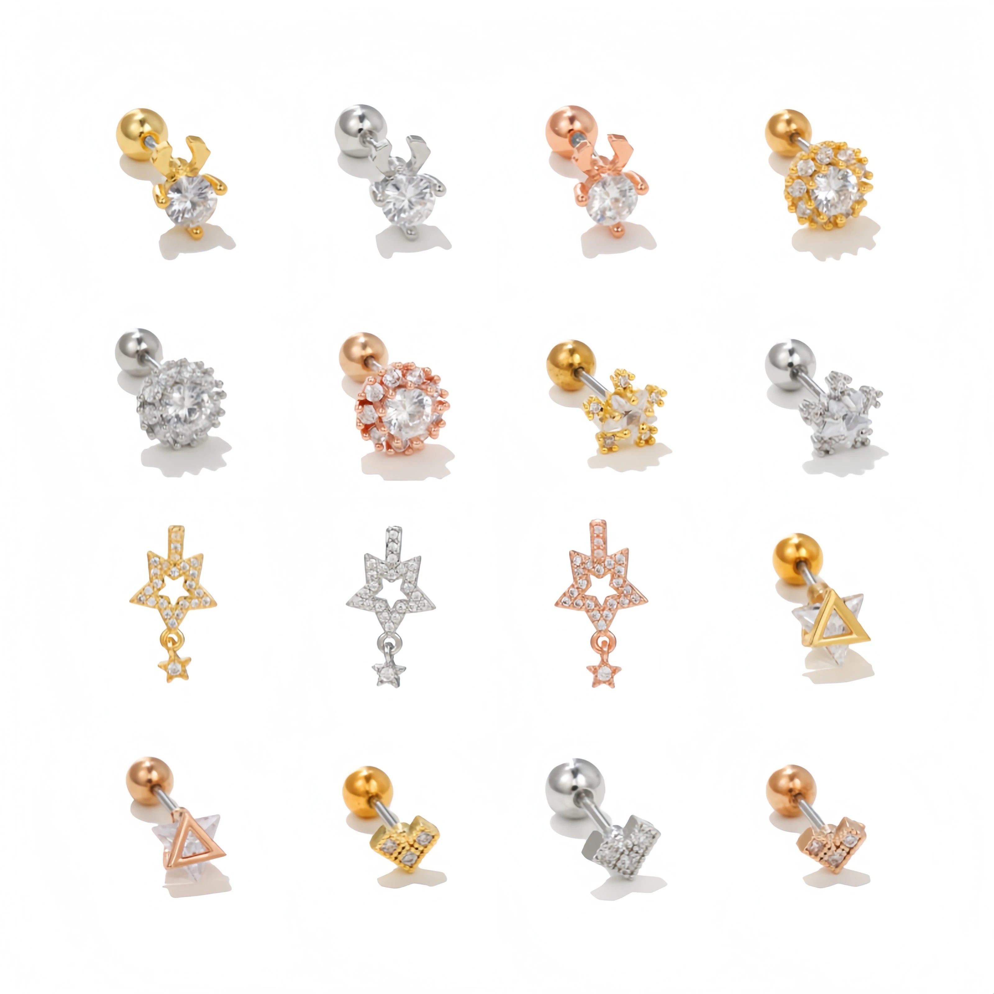 18k Lady Simple Geometric Screw Earrings Women Sleeping Without Removing Earring Cochlear Single Piercing Delicate Ear Bone Stud