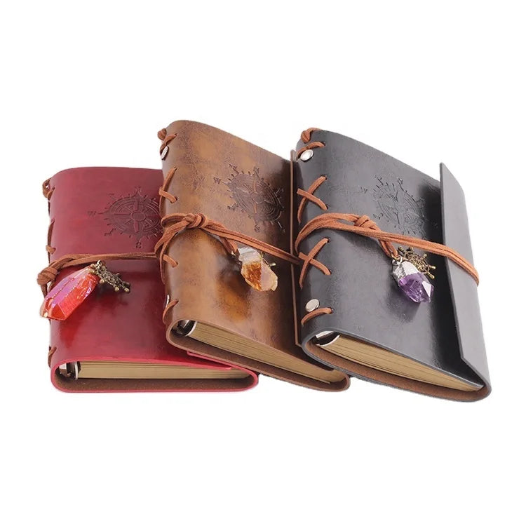 Handmade Leather Journal Notebook Natural Quartz Crystal Stone Elegant Sketchbook Diary Other Crystal Crafts Product Category