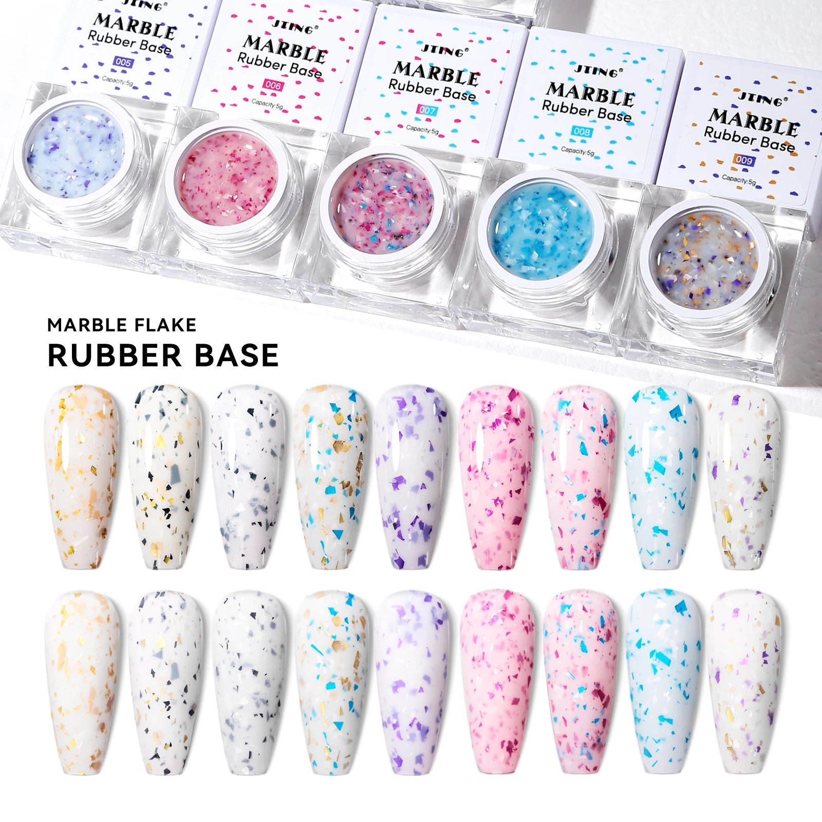 JTING Hot Selling New Trend 9colors Collection High Pigment Top Quality Marble Flake Rubber Base Nail Gel Polish OEM Custom logo