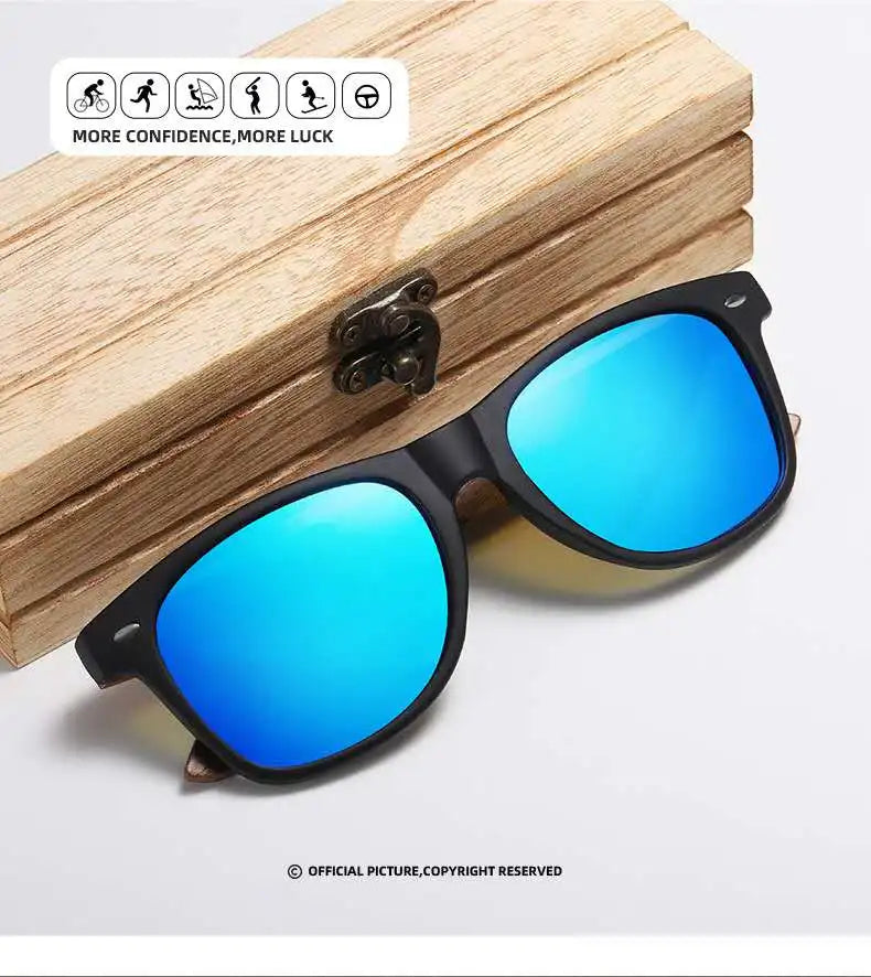2025 Newest Bamboo Custom Men's Wooden Fashion Square Polarized Bamboo Glasses Sunglasses Men Box