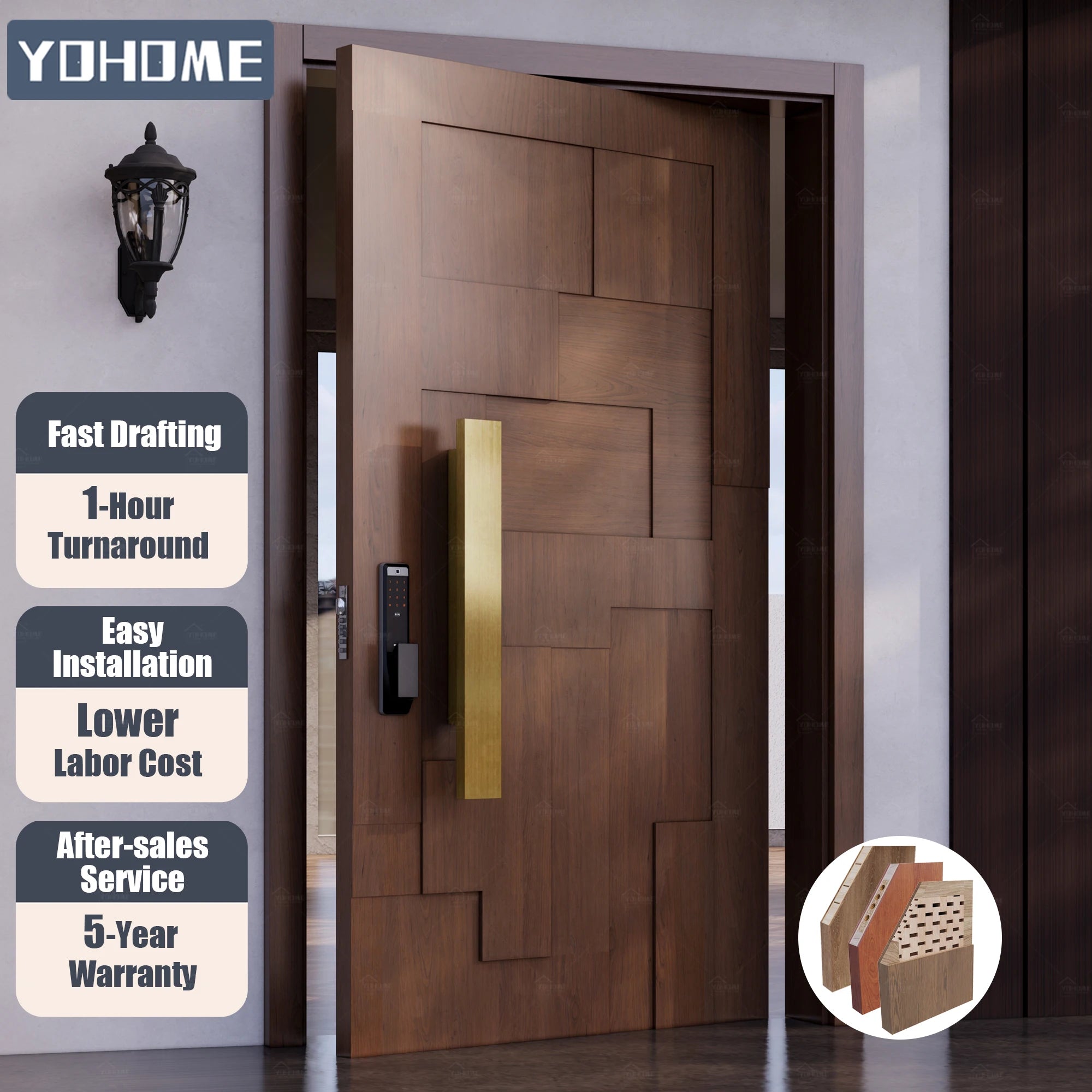 European Modern Wood House Pivot External Villa Doors Minimalist Wooden Entry Door Exterior Entrance Doors