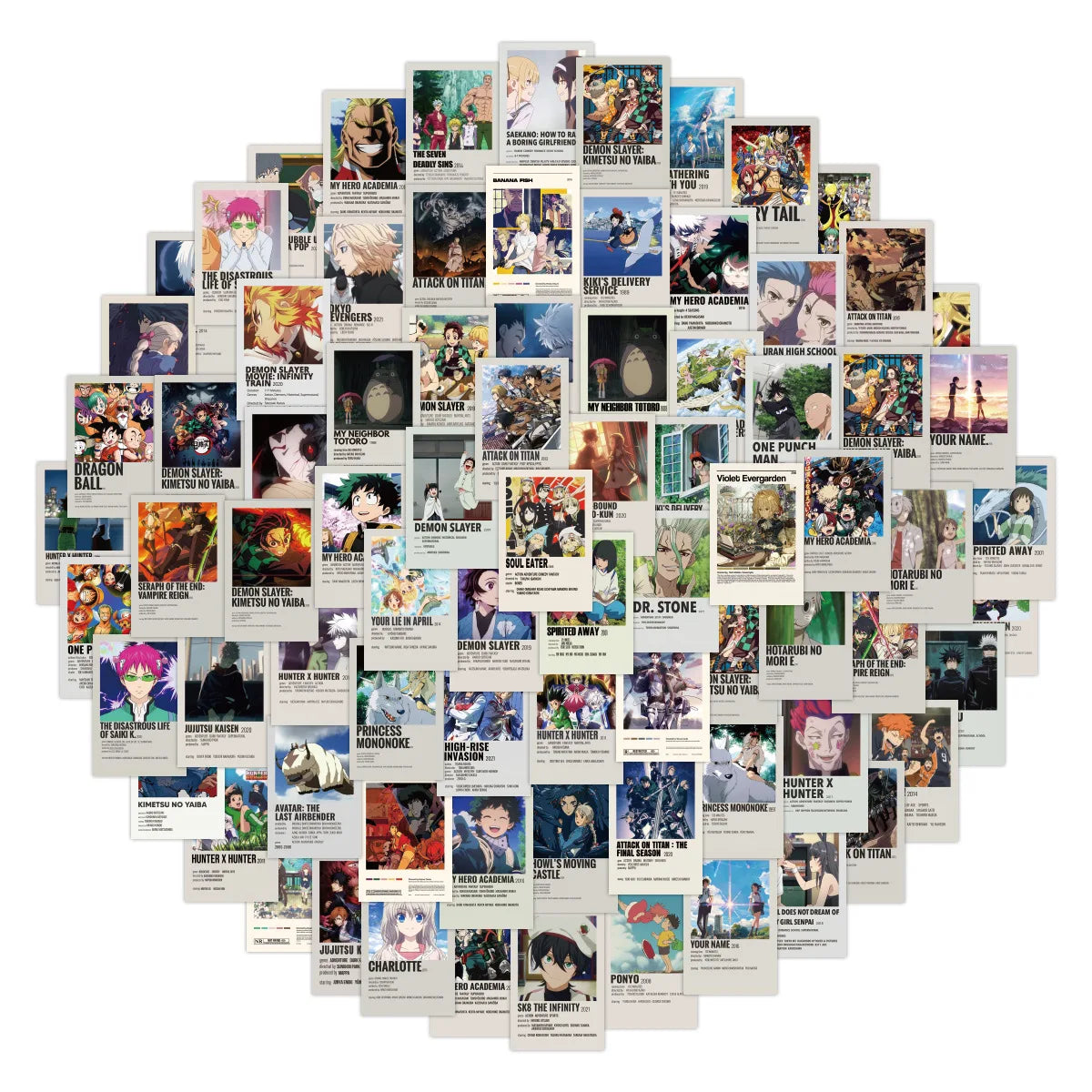 100Pcs New Japanese Cartoon Mixed Poster Style Wall Decor Stickers for Home Room Scrapbook Custom Label Anime Sticker