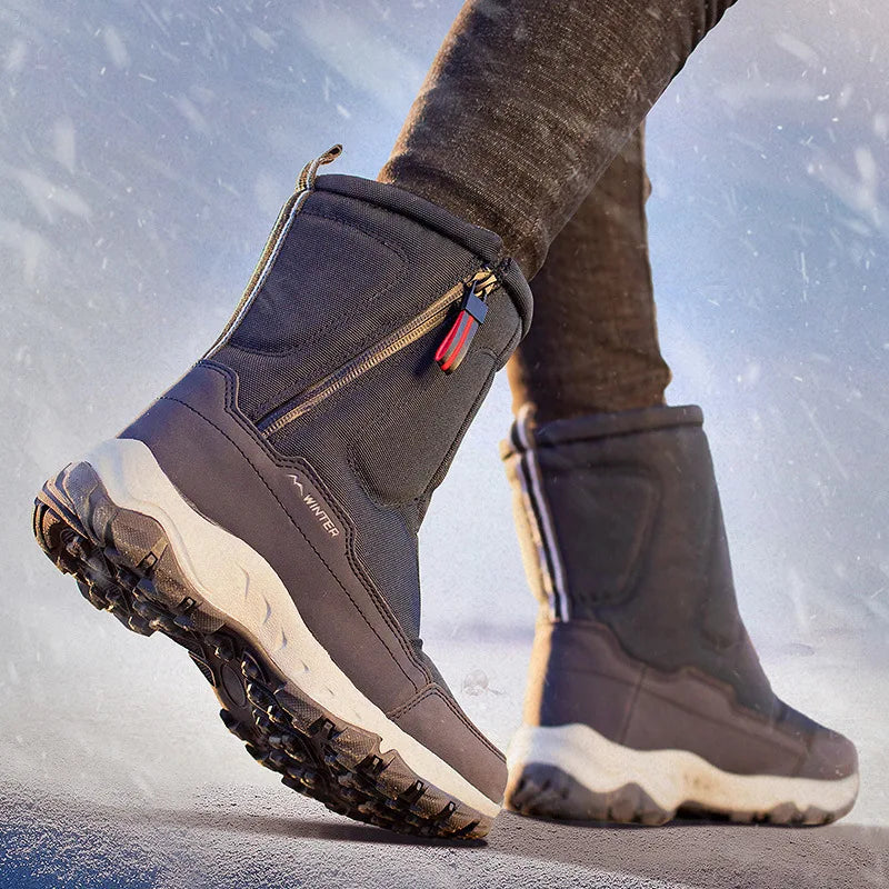 Unisex Men and Women's Thickened Waterproof Winter Boots Non-Slip Short Warm Side Zipper with Plush Fur Wholesale Large Size