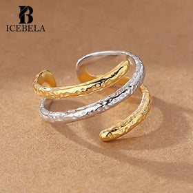 Irregular Gold Silver Mixed Color 925 Sterling Silver Korean Ring Layered Rings Multi Layers Uneven Twisted Open Rings for Girls