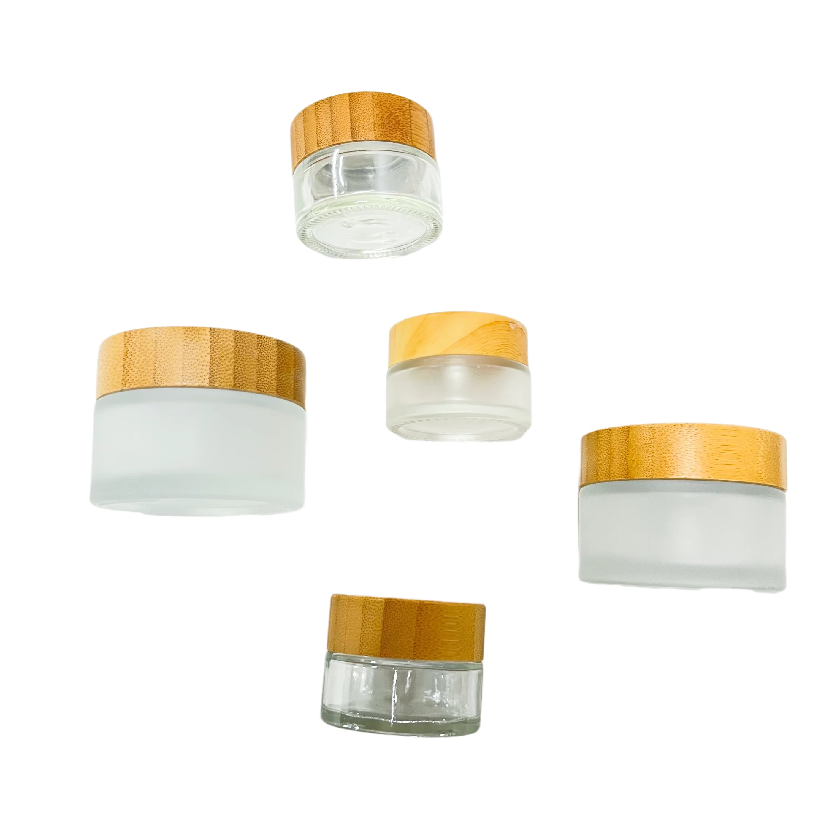Bamboo Lid Skincare Body Lotion Cosmetic Packaging 30g 50g 100g Glass Empty Container Frosted Cream Jars with Lid