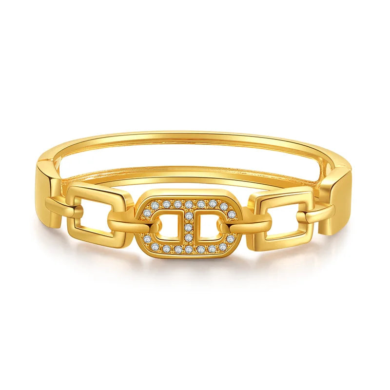Women's Jewelry Bangle Minimalist Fashion Style Elegant Geometry Luxury Rhinestone Decoration Zin Alloy Gold Plated Bracelet