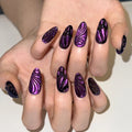 24 Pcs/set Soft Acrylic 3600 Black Base Shiny Purple 3D Nail Art Tips Short Almond French Press on Nails Artificial Fingernails