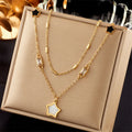 New 18k Gold Plated Double Layer Zircon Stainless Steel Shell Star Necklace for Women