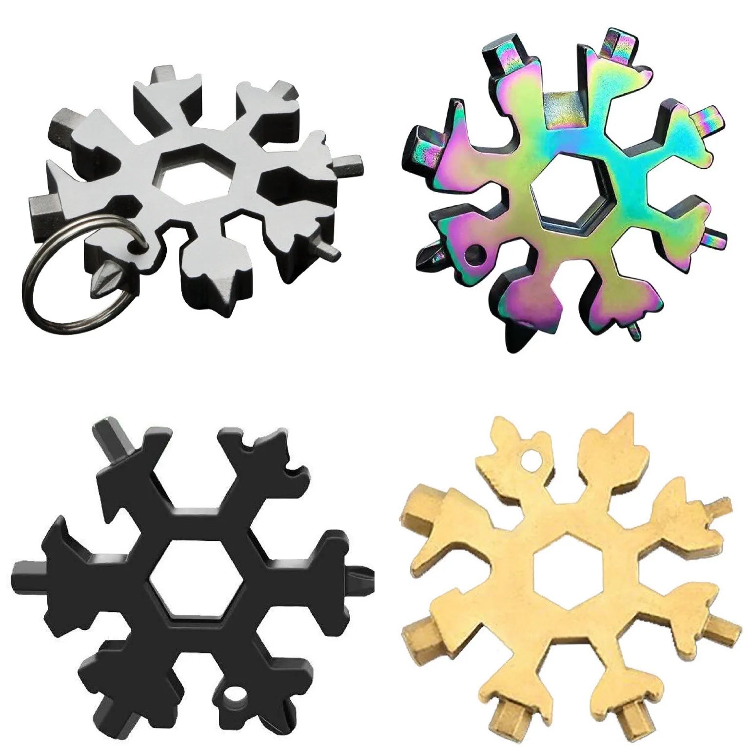 Multifunction Snowflake Wrench 18 in 1 Tool Stainless Steel Multitools Bottle Opener Screwdriver Wrench Keychain