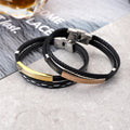 Punk Jewelry Stainless Steel Engraving Handmade Woven Leather Bracelet Custom for Couple