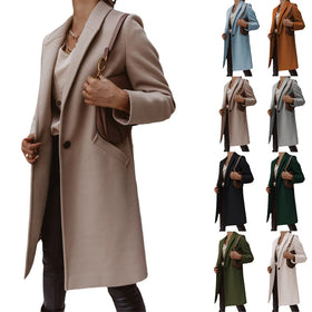 2025 Autumn Winter Solid Color Women's Mid-length Overcoat Polo Collarless Minimalist Work Winter Long Coat