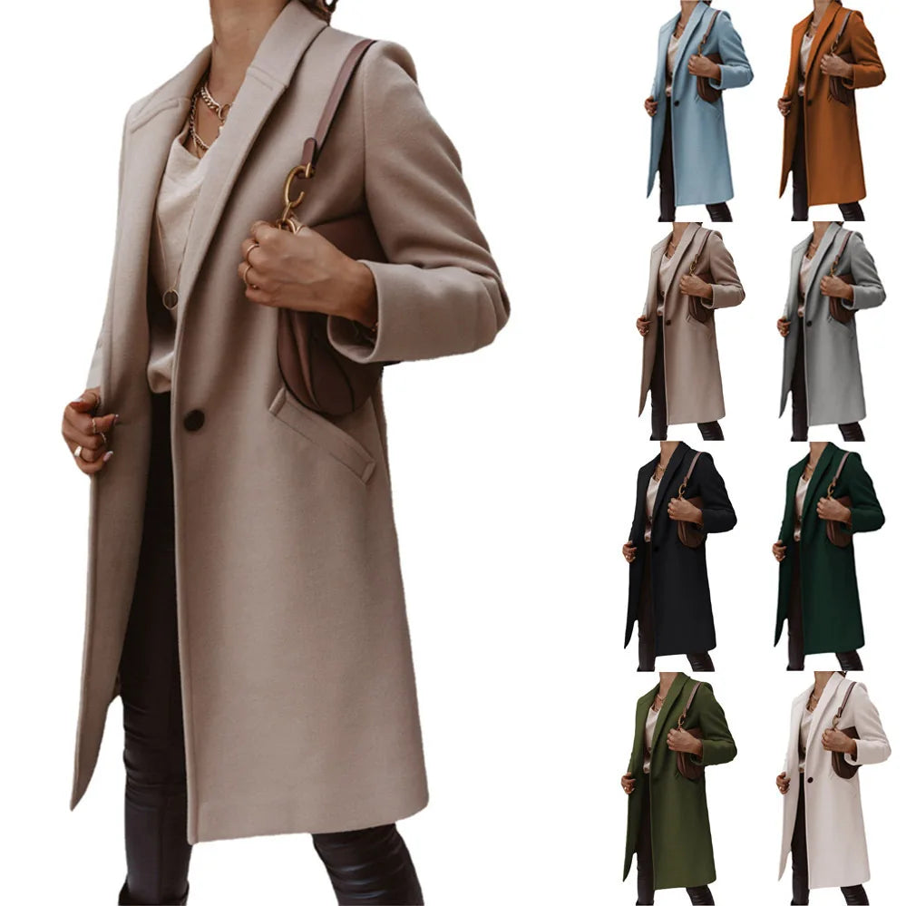 2025 Autumn Winter Solid Color Women's Mid-length Overcoat Polo Collarless Minimalist Work Winter Long Coat