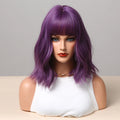 Factory Wholesale Prices Dark Purple Synthetic Wigs Short BoBo Deep Curly Wig with Bangs for Women colored wig