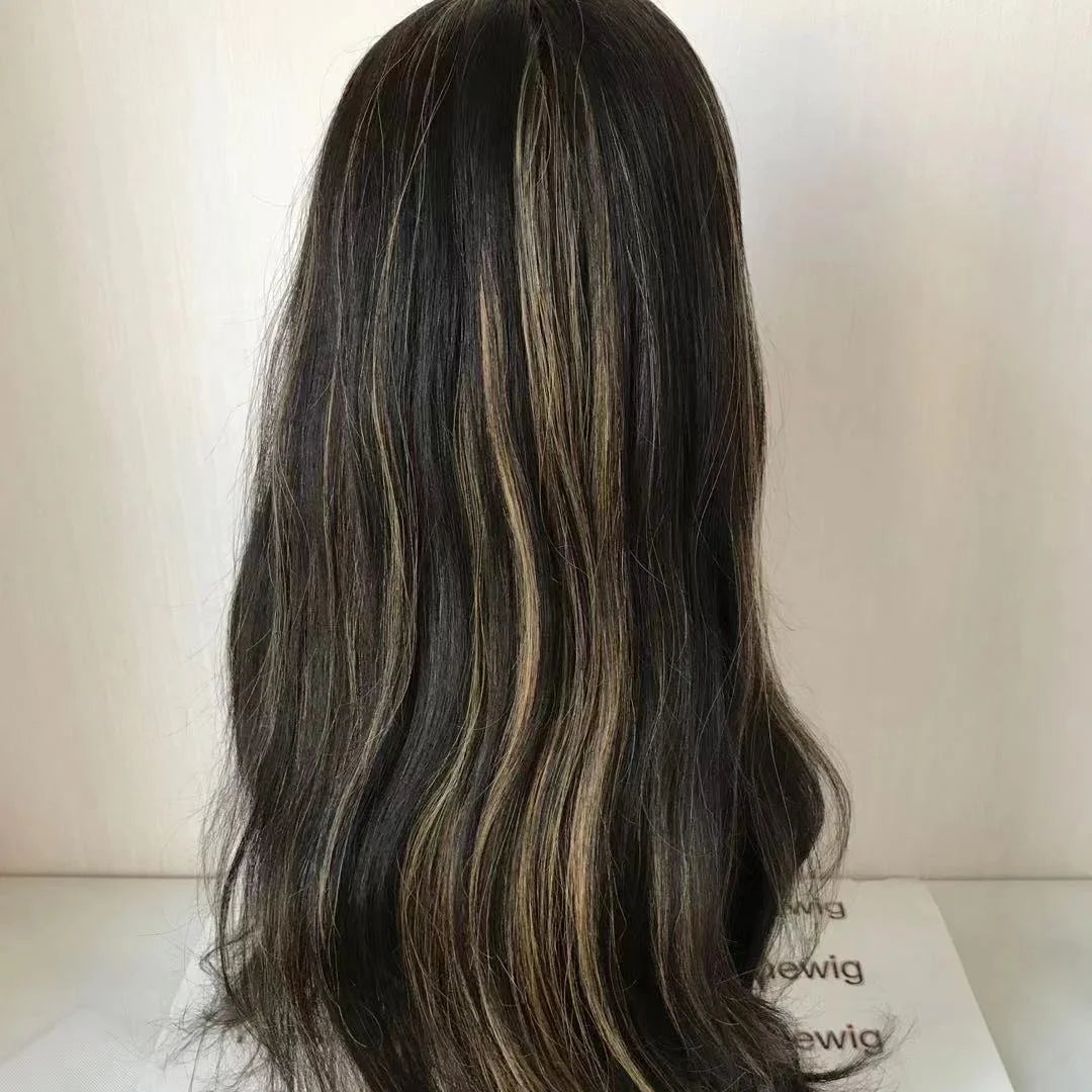 Yefinewig Stock 28" #1b/27 Human Hair Full Handtied Full Lace Wig-Remy Chinese Hair Long Layer Light Brown Lace 130% Density