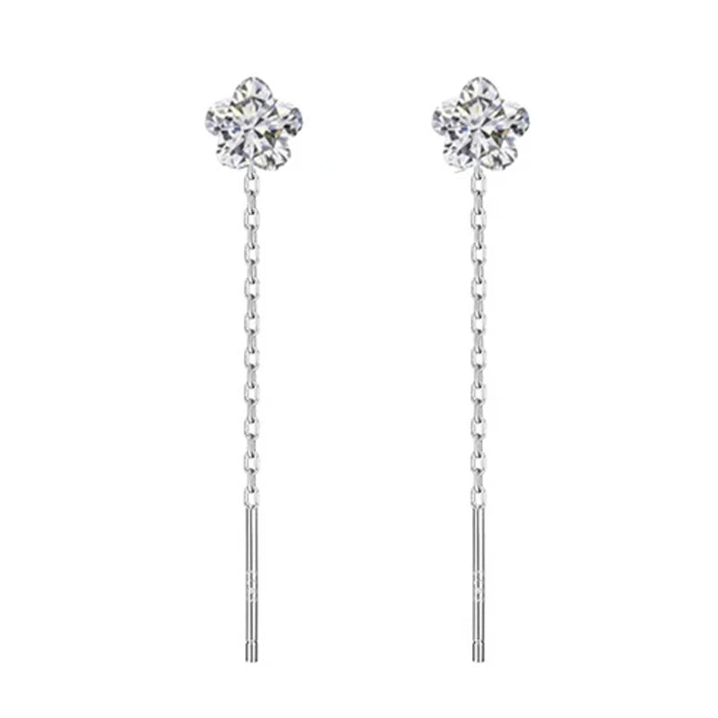 Popular Tassel Earrings 999 Sterling Silver Zircon Heart Star Flower Square Circle Shaped Stud Earrings