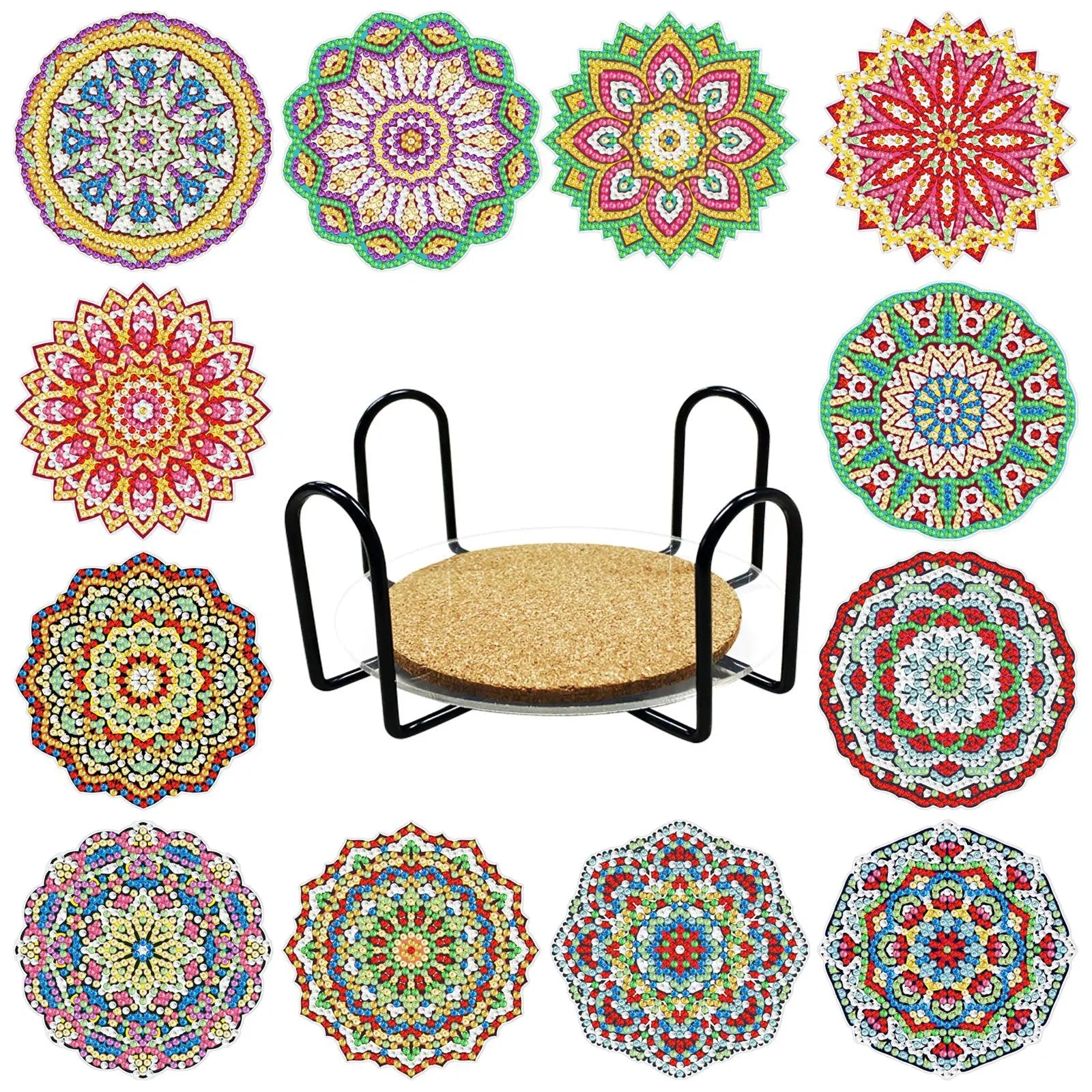 SONGWOO Custom Rhinestones Mother's Day Gift With Stand 12pack Mandala 5D DIY Diamond Art Painting Kit Coasters