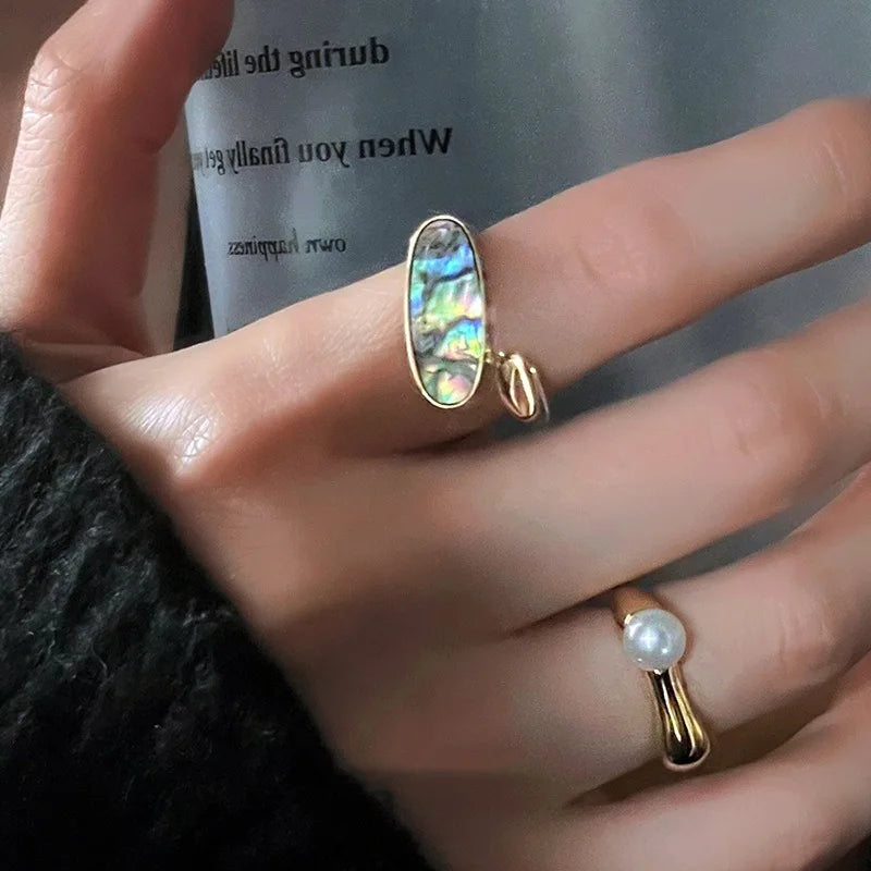 Vintage Simple Women Jewelry Copper Finger Ring Bohemia Colorful Abalone Shell Rings