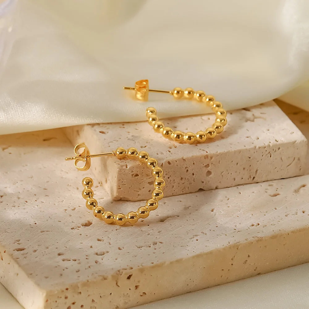 SSeeSY Joyas Small Gold Beads 18K Plated Gold Stainless Steel Fashion Jewelry Hoop Earrings for Women