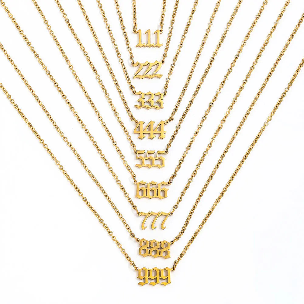 High Quality Shiny Gothic Angel Number 111-999 18k Gold Plated PVD Stainless Steel Delicate Necklace Trendy Tarnish Free Jewelry
