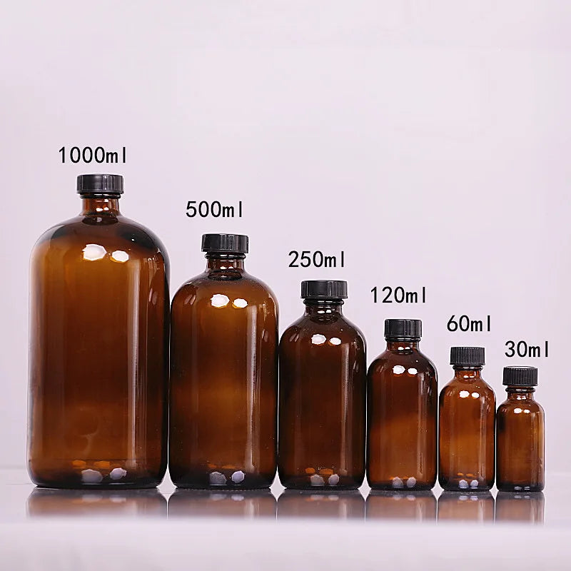 30ml 60ml 120ml 250ml 500ml Round  Amber Transparent Empty Glass Perfume Essential Oil Bottle