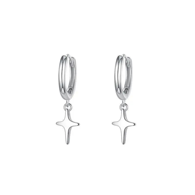 925 Sterling Silver Star Shaped Earrings Hoops Personalized Minimalist Style for Women