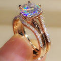 Huitan Huitan Fashion Ring Jewelry Women Big Round Cut Diamond Cz Zirconia Engagement Ring Rose Gold Plated Wedding Rings