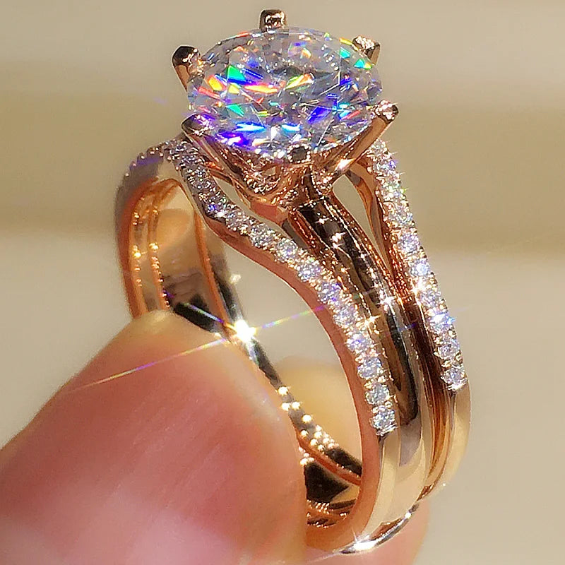 Huitan Huitan Fashion Ring Jewelry Women Big Round Cut Diamond Cz Zirconia Engagement Ring Rose Gold Plated Wedding Rings