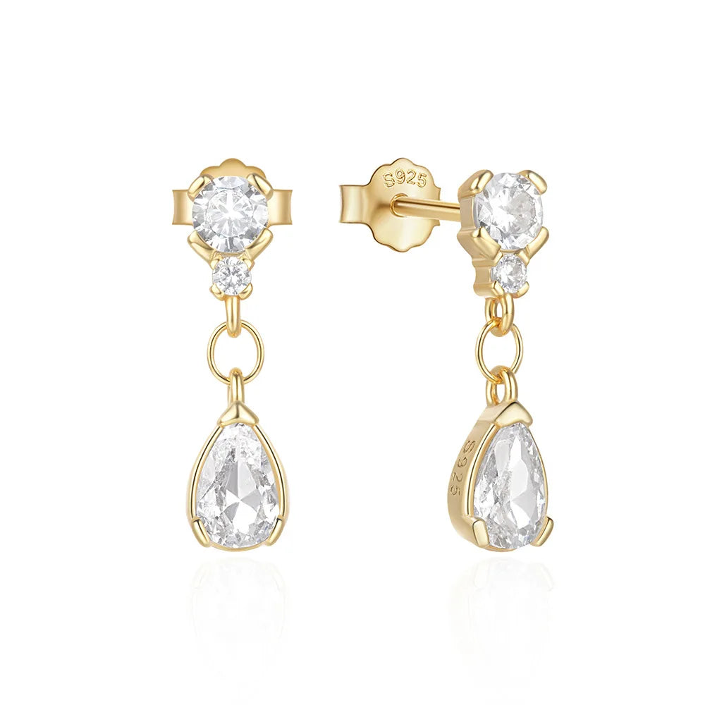 925 Sterling Silver 5A Zirconia Tear Drop Pendant Tassel Stud Earrings CZ Pendant Earrings